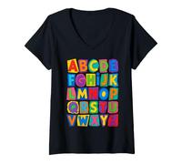 Femme Colorful Alphabet ABC Teacher Classroom Letters T-Shirt avec Col en V