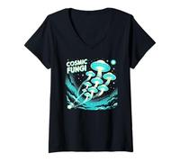 Femme Colorful Cosmic Mushrooms Galaxy Universe Cosmos Fungi T-Shirt avec Col en V