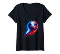 Femme Colorful Effect Tie Dye Ballon de Football Bleu/Blanc/Rouge T-Shirt avec Col en V
