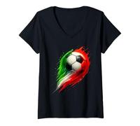 Femme Colorful Effect Tie Dye Ballon de Football Vert/Blanc/Rouge T-Shirt avec Col en V
