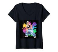 Femme Colorful Hip Hopper pour le rappeur et les fans de hip hop T-Shirt avec Col en V