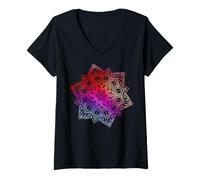 Femme Colorful Mandala Inspiring T-Shirt avec Col en V