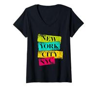 Femme Colorful New York City Shirts, Cool New York City Fashion T-Shirt avec Col en V