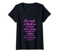 Femme Colossiens 3:16 Let The Word of Christ Dwell Écriture Jésus T-Shirt avec Col en V