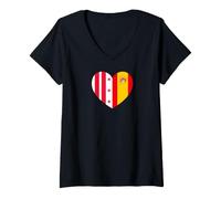 Femme Columbia et Spain United in Roots Cœur de Drapeau T-Shirt avec Col en V