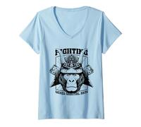 Femme Combat Gorilla Samurai MMA Arts Martiaux Mixtes Combat T-Shirt avec Col en V