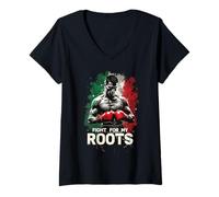 Femme Combats Pour Mes Racines Boxe Italienne T-Shirt avec Col en V