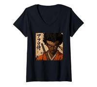 Femme Combattant samouraï Africain Mois de l'histoire des Noirs Katana Warrior T-Shirt avec Col en V