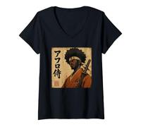 Femme Combattant samouraï Africain Mois de l'histoire des Noirs Katana Warrior T-Shirt avec Col en V