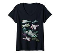 Femme Combattants furtifs supersoniques à Jets Multiples T-Shirt avec Col en V