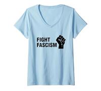 Femme Combattre Le fascisme T-Shirt avec Col en V