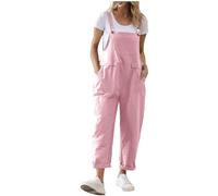Femme Combinaison Été Coton Lin Débardeur sans Manches Couleur Unie Salopette Chic et Élégant Jumpsuit avec Poches Respirant Légère Pantalon Mode Polyvalente pour Le Bureau et Le Bravail