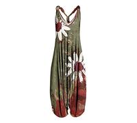 Femme Combinaison Ete Fluide Chic Sarouel Ample Grande Taille Salopettes à Bretelles à L'Entrejambe à Jambes Larges Loose Pantalon Large Chic Sarouel Baggy Jumpsuit Salopette de Plage Pas Cher