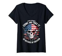 Femme Come and Take It Crâne avec fusils - USA Pride 2A T-Shirt avec Col en V