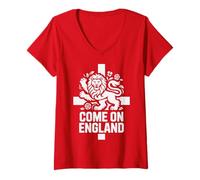 Femme Come on England Home Cheer Country Drapeau Competition Squad T-Shirt avec Col en V