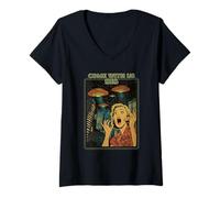 Femme Come with Us Sis (Graphique Alien UFO Amusant) T-Shirt avec Col en V