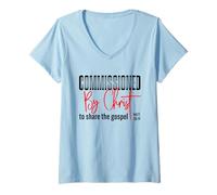 Femme Commandé par Le Christ pour Partager l'Évangile MT 28:19 T-Shirt avec Col en V