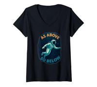 Femme comme ci-Dessus ci-Dessous - Univers Astronaute de plongée T-Shirt avec Col en V