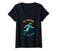 Femme comme ci-Dessus ci-Dessous - Univers Astronaute de plongée T-Shirt avec Col en V