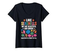 Femme comme Les Coquillages, Nous Sommes de Belles Collections de Coquillages en été T-Shirt avec Col en V
