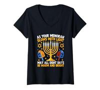 Femme comme Votre Menorah Brille de lumière Tous Les Huit Jours T-Shirt avec Col en V