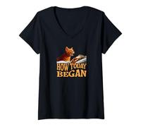 Femme Comment a commencé Aujourd'hui Cat Woke Me Early Again Cat Alarm Meow T-Shirt avec Col en V