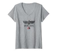 Femme Comment entraîner Votre Dragon - Let's Ride T-Shirt avec Col en V, Gris Chiné, XL