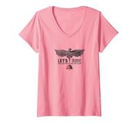 Femme Comment entraîner Votre Dragon - Let's Ride T-Shirt avec Col en V, Rose, XL