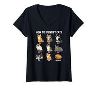 Femme Comment Identifier Les Chats Tableau Drôle des Chats Races T-Shirt avec Col en V