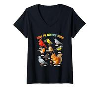 Femme Comment identifier les oiseaux écureuil Observateur d'oiseaux Birder Zookeeper T-Shirt avec Col en V