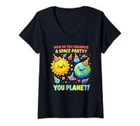 Femme Comment Organiser Une fête Spatiale You Planet T-Shirt avec Col en V