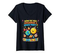 Femme Comment Organiser Une fête Spatiale You Planet T-Shirt avec Col en V