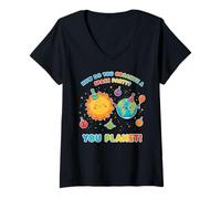 Femme Comment Organiser Une fête Spatiale You Planet T-Shirt avec Col en V