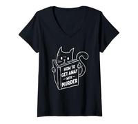 Femme Comment s'en Tirer après Un Meurtre - Bookworm Cat Lover Kitten T-Shirt avec Col en V