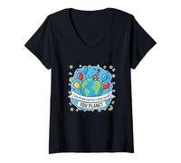 Femme Comment Vous organisez Une fête Spatiale ? You Planet Dad Joke Funny Pun T-Shirt avec Col en V