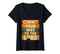 Femme Commit Your Way to The Lord Psaum 37:5 Verse biblique T-Shirt avec Col en V
