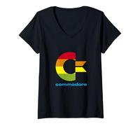Femme Commodore C64 Lettre Majuscule Arc-en-Ciel T-Shirt avec Col en V