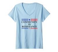 Femme Community is Resistance Resist No Kings Protest Anti Fascism T-Shirt avec Col en V