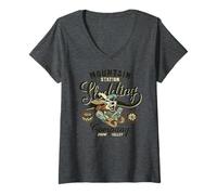 Femme Compagnie de Luge Vintage Mountain Station Snow Valley T-Shirt avec Col en V