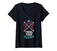 Femme Compétition du Club Baton Twirler Majorette Captain Squad T-Shirt avec Col en V