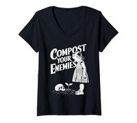 Femme Compostez Vos Ennemis Jardin Plante Jardinage Botaniste Amoureux T-Shirt avec Col en V