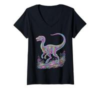 Femme Compsognathus Petit Dinosaure théropode Paléontologie T-Shirt avec Col en V