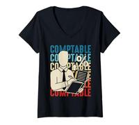 Femme Comptable comptables comptabilité compta Retro T-Shirt avec Col en V