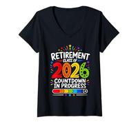 Femme Compte à rebours en Cours de e Retraite de 2026 T-Shirt avec Col en V