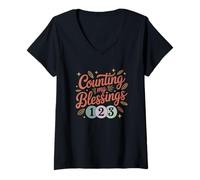 Femme Compter Mes bénédictions 1 2 3 T-Shirt avec Col en V