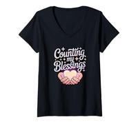 Femme Compter Mes bénédictions T-Shirt avec Col en V