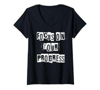 Femme Concentrez-Vous sur Vos progrès T-Shirt avec Col en V
