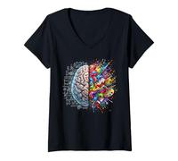 Femme Concept cérébral pensée Gauche et Droite logique de créativité T-Shirt avec Col en V