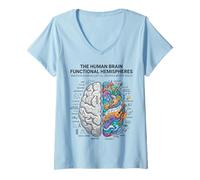 Femme Concept d'analyse cérébrale neurosciences vs Esprit créatif T-Shirt avec Col en V