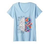 Femme Concept de l'esprit créatif et analytique du Cerveau neurosciences T-Shirt avec Col en V